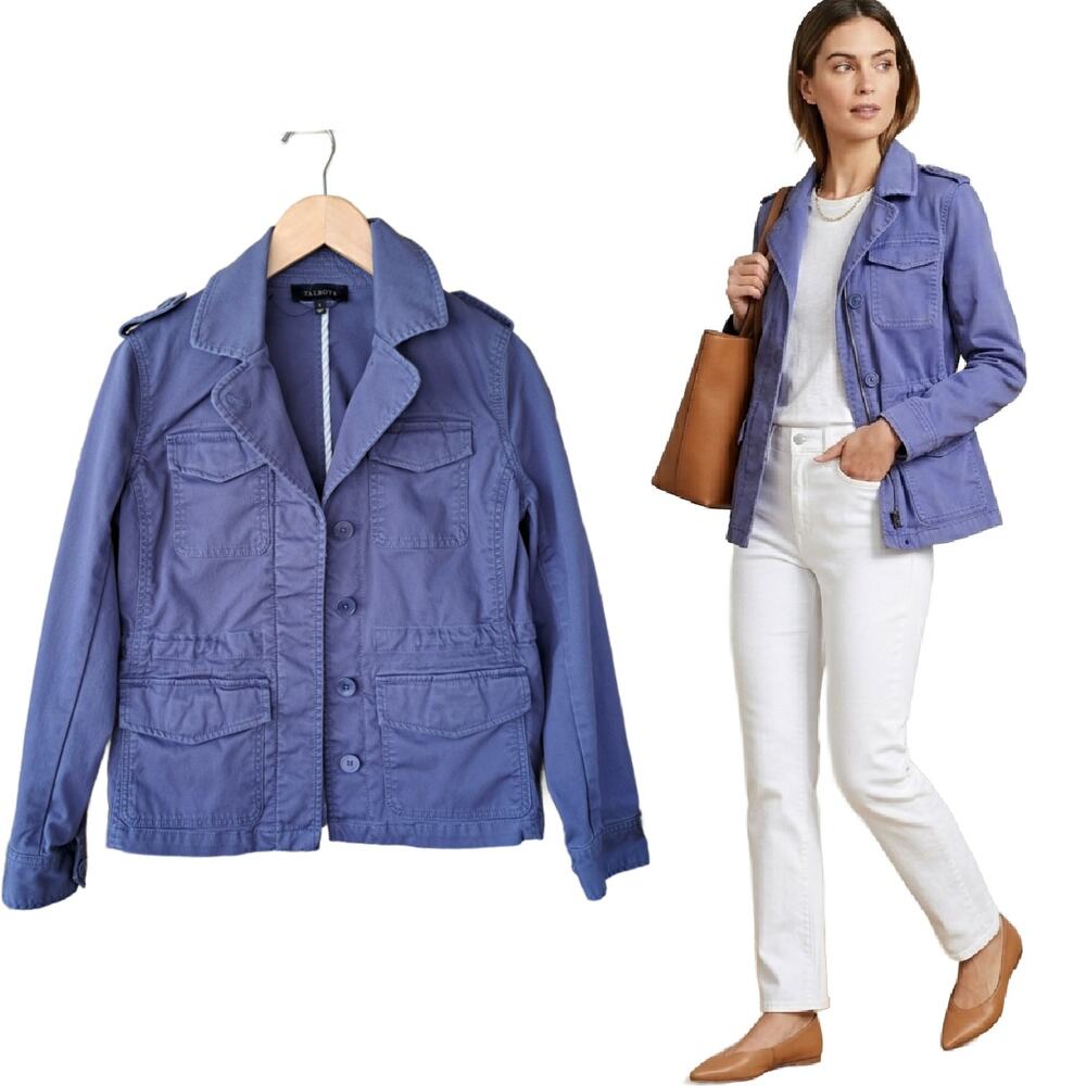 Talbots Casual Military Utility Jacket Small Periwinkle Blue Modern Resort Style